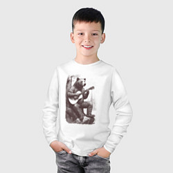 Лонгслив хлопковый детский Медведь в лесу играет на акустической гитаре, цвет: белый — фото 2