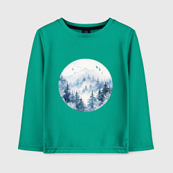 Лонгслив хлопковый детский Горы в тумане в круге, цвет: зеленый