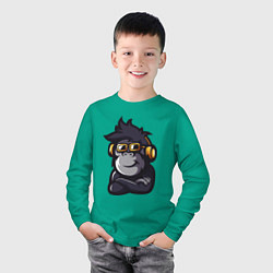 Лонгслив хлопковый детский Music monkey, цвет: зеленый — фото 2
