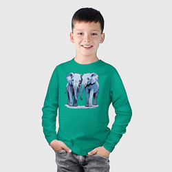 Лонгслив хлопковый детский Друзья-слоны, цвет: зеленый — фото 2
