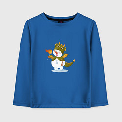 Лонгслив хлопковый детский Снеговик в костюме дракона, цвет: синий