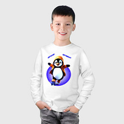 Лонгслив хлопковый детский Пингвин на скейте, цвет: белый — фото 2
