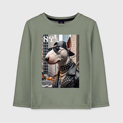 Лонгслив хлопковый детский Чувак бультерьер житель Нью-Йорка, цвет: авокадо