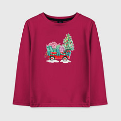 Лонгслив хлопковый детский Красный рождественский грузовик, цвет: маджента