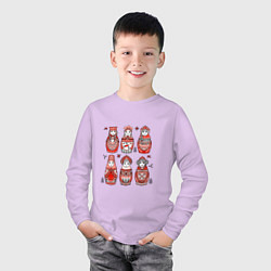 Лонгслив хлопковый детский Шесть матрешек в стиле мезенской росписи, цвет: лаванда — фото 2