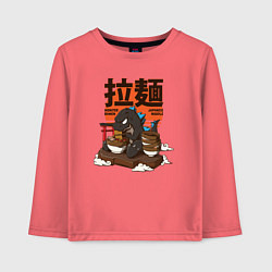 Лонгслив хлопковый детский Годзилла ест рамен, цвет: коралловый