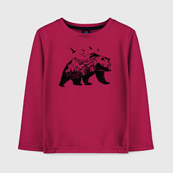 Лонгслив хлопковый детский Силуэт тайги в медведе, цвет: маджента