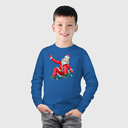 Лонгслив хлопковый детский Дед Мороз сноубордист, цвет: синий — фото 2