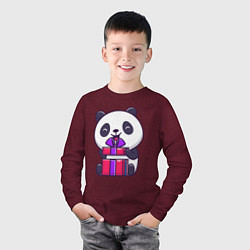 Лонгслив хлопковый детский Панда с подарком, цвет: меланж-бордовый — фото 2