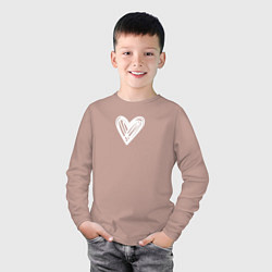 Лонгслив хлопковый детский Рисованное белое сердце парное, цвет: пыльно-розовый — фото 2