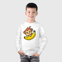 Лонгслив хлопковый детский Банановая обезьянка, цвет: белый — фото 2