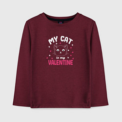 Лонгслив хлопковый детский My cat is my Valentine 2024, цвет: меланж-бордовый