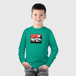Лонгслив хлопковый детский Тойота Супра на закате, цвет: зеленый — фото 2
