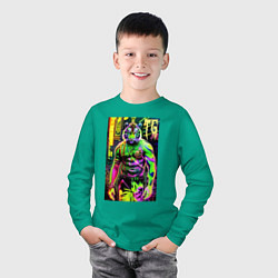 Лонгслив хлопковый детский Dude tiger - neon, цвет: зеленый — фото 2