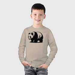 Лонгслив хлопковый детский Стоящая чёрная панда, цвет: миндальный — фото 2