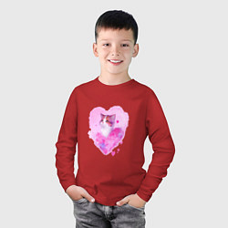 Лонгслив хлопковый детский Кошка в розовых сердечках, цвет: красный — фото 2