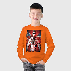 Лонгслив хлопковый детский Конор Макгрегор на фоне американского флага, цвет: оранжевый — фото 2