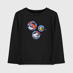 Лонгслив хлопковый детский Зимние птички, цвет: черный