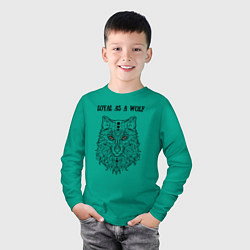 Лонгслив хлопковый детский Loyal as a wolf, цвет: зеленый — фото 2