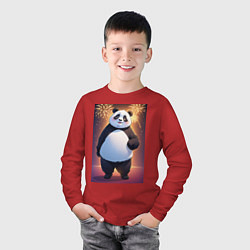 Лонгслив хлопковый детский Панда в свитере под салютом - ai art, цвет: красный — фото 2