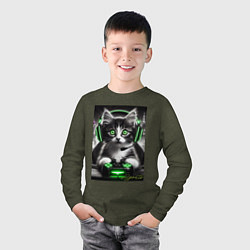 Лонгслив хлопковый детский Котёнок командный геймер - киберспорт, цвет: меланж-хаки — фото 2