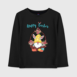 Лонгслив хлопковый детский Пасхальный гном с яйцами, цвет: черный