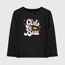 Лонгслив хлопковый детский Girl boss crown, цвет: черный