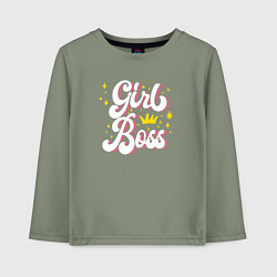 Лонгслив хлопковый детский Girl boss crown, цвет: авокадо