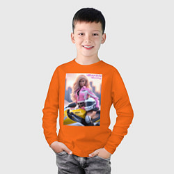 Лонгслив хлопковый детский Barbie racing - ai art, цвет: оранжевый — фото 2