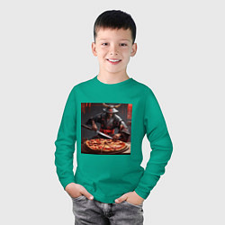 Лонгслив хлопковый детский Самурай с пиццей, цвет: зеленый — фото 2