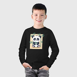 Лонгслив хлопковый детский Панда кушает бамбук, цвет: черный — фото 2