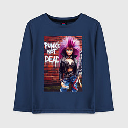 Лонгслив хлопковый детский Punks not dead - cool Barbie ai art, цвет: тёмно-синий