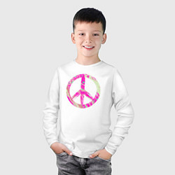 Лонгслив хлопковый детский Pink peace, цвет: белый — фото 2