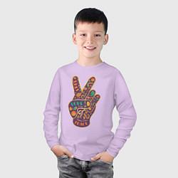 Лонгслив хлопковый детский Free love peace, цвет: лаванда — фото 2