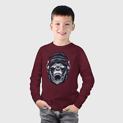 Лонгслив хлопковый детский Music gorilla, цвет: меланж-бордовый — фото 2