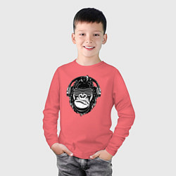 Лонгслив хлопковый детский Music gorilla, цвет: коралловый — фото 2