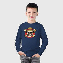 Лонгслив хлопковый детский Ван Пис - лого, цвет: тёмно-синий — фото 2