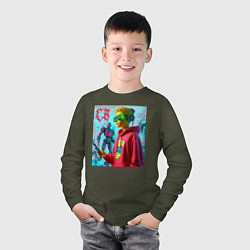 Лонгслив хлопковый детский Bart Simpson - cyberpunk ai art, цвет: меланж-хаки — фото 2