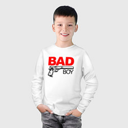 Лонгслив хлопковый детский Bad boy with gun, цвет: белый — фото 2