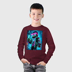 Лонгслив хлопковый детский Minecraft - neon character ai art, цвет: меланж-бордовый — фото 2