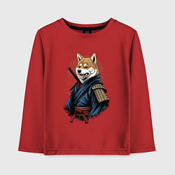 Лонгслив хлопковый детский Собака Сиба-ину самурай, цвет: красный