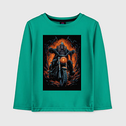 Детский лонгслив Скелет сатаны едет на старом мотоцикле