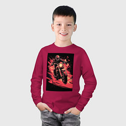 Лонгслив хлопковый детский Мотокросс красные брызги, цвет: маджента — фото 2