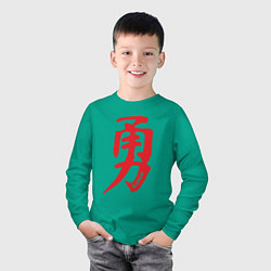 Лонгслив хлопковый детский Храбрость иероглиф, цвет: зеленый — фото 2