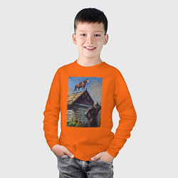 Лонгслив хлопковый детский Геральд и плотва на крыше - обложка карты из Гвинт, цвет: оранжевый — фото 2