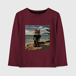 Лонгслив хлопковый детский Пляжный котик, цвет: меланж-бордовый