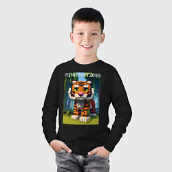 Лонгслив хлопковый детский Funny tiger cub - Minecraft, цвет: черный — фото 2