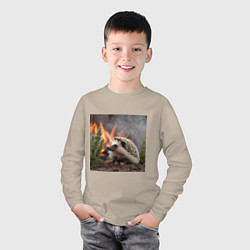 Лонгслив хлопковый детский Ёжик в огне, цвет: миндальный — фото 2