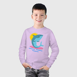 Лонгслив хлопковый детский Акула серфит, цвет: лаванда — фото 2