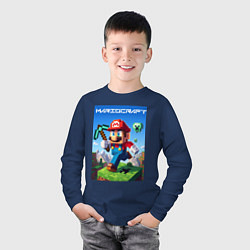 Лонгслив хлопковый детский Minecraft and Mario - ai art collaboration, цвет: тёмно-синий — фото 2